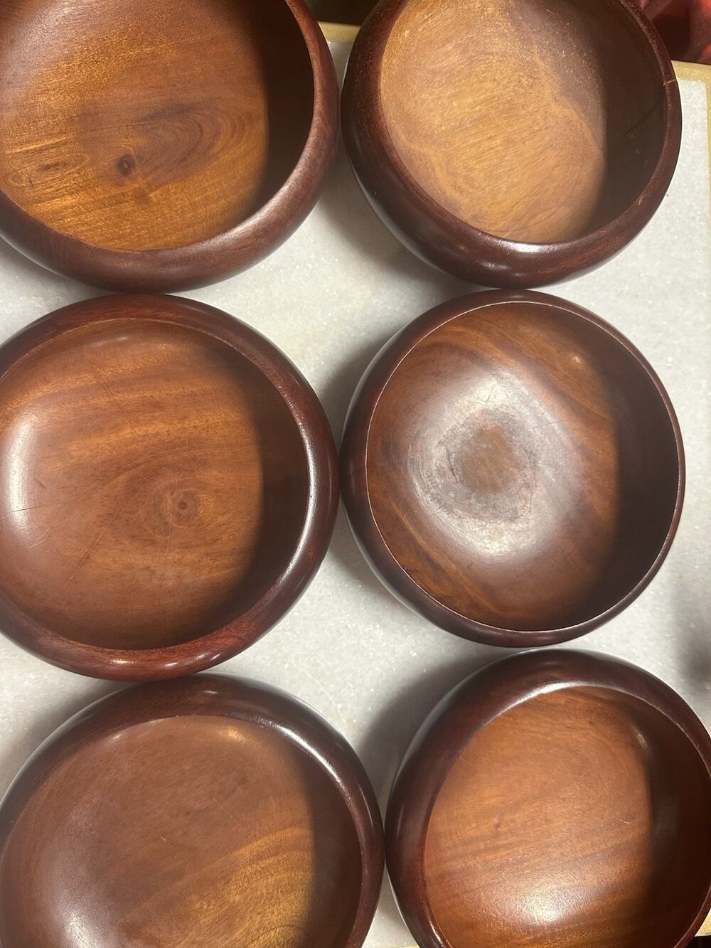 Vintage Wooden Serving Bowls Set Of 6 Mid-century Modern Rustic Cottage